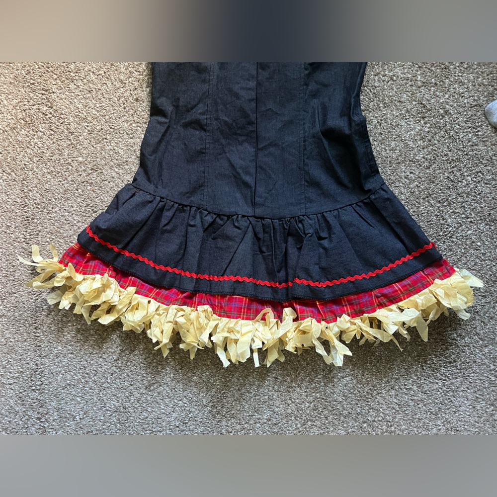 Spirit Halloween Scarecrow Sweetie Costume Set Hat & Dress Sexy Plaid & Denim - Picture 11 of 16